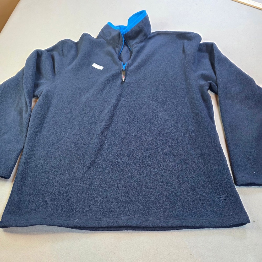 Fila Mens XL Quarter Zip Fleece Pullover Navy Blue Royal Blue Trim